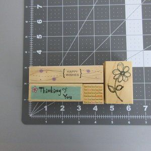 HERO ARTS Wood Mounted Rubber Stamps Lot of 4 Love/Happy Wishes/Thinking of You